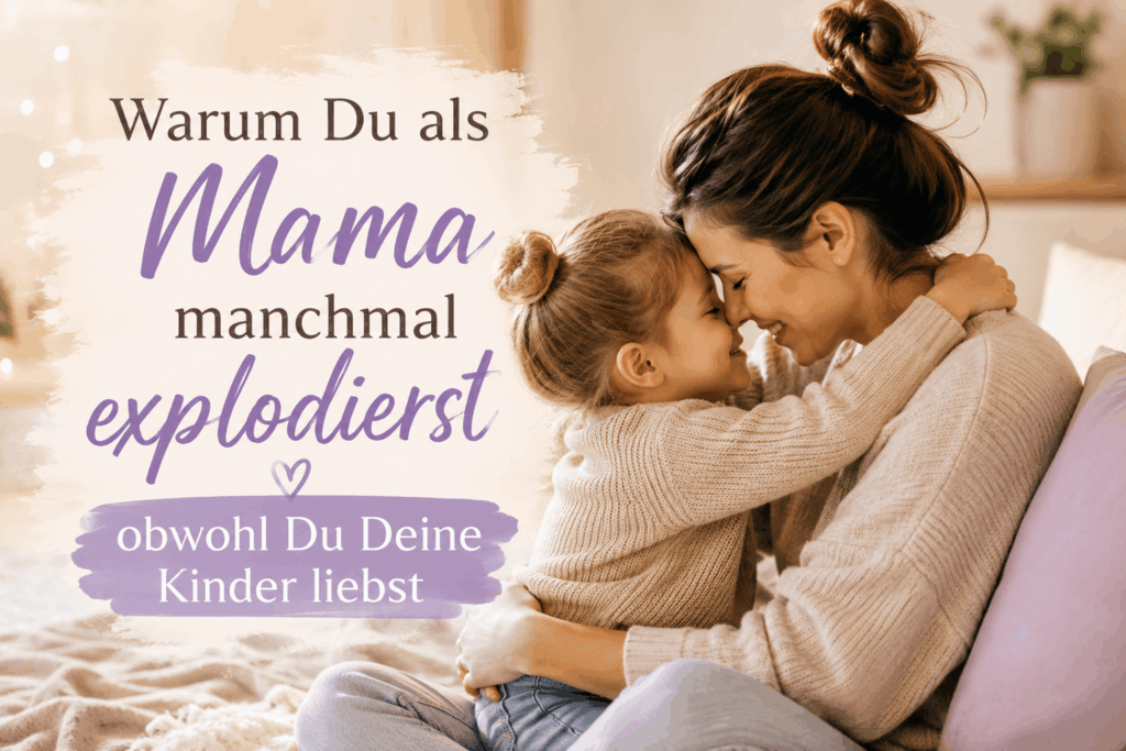 Eine Mutter und ihr Kind umarmen sich liebevoll und lächeln sich mit geschlossenen Augen an. Das Bild steht für Verbundenheit, Verständnis und den gemeinsamen Weg zurück in die Nähe nach einem schwierigen Moment. Es zeigt, dass starke Gefühle die Liebe zu unseren Kindern nicht kleiner machen und dass Verbindung immer wieder neu entstehen kann.